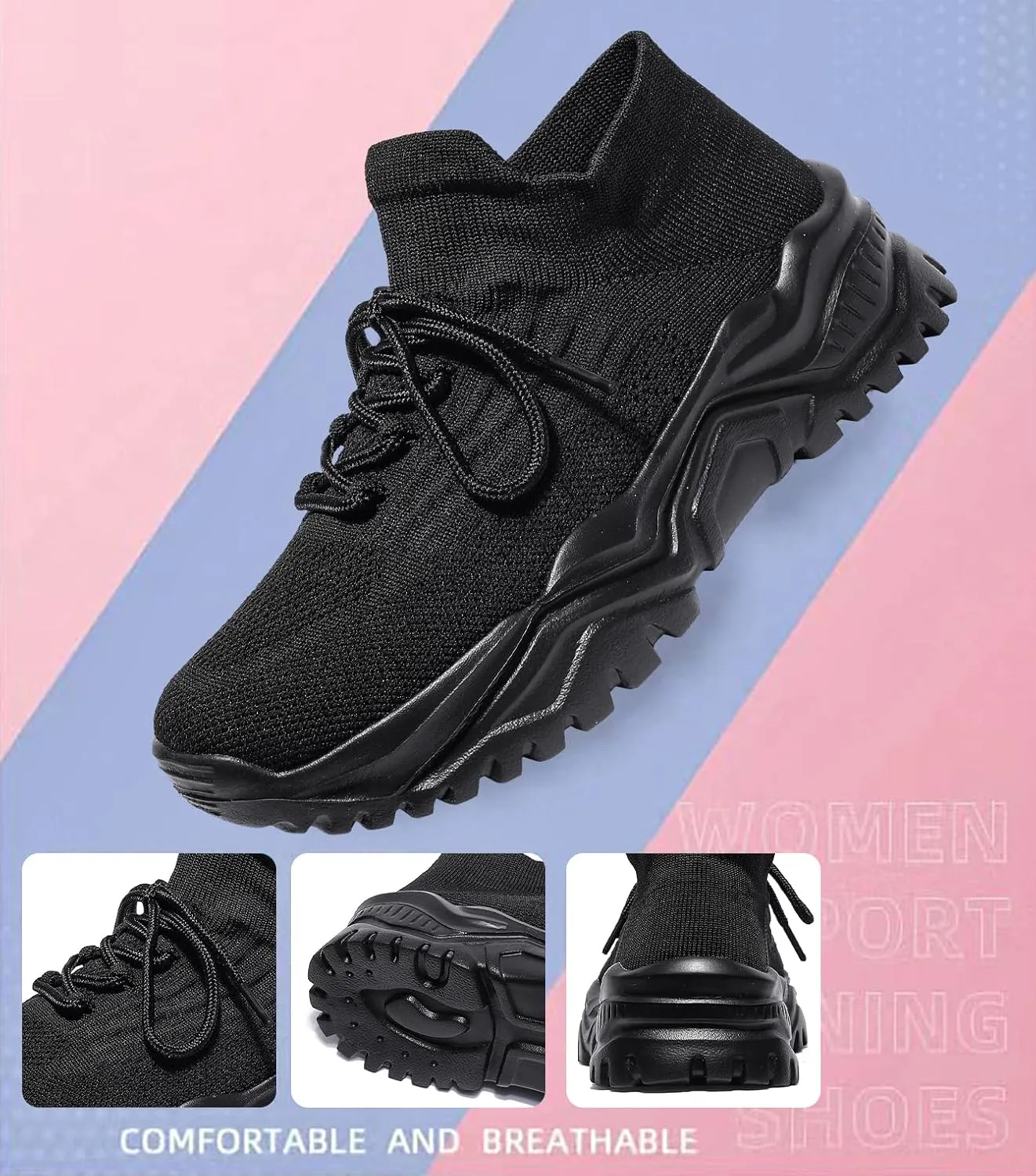 Women's Walking Shoes Slip-On Running Shoes- MD Sole Lightweight Sneakers for Women, Breathable Arch Support Running Gym Shoes