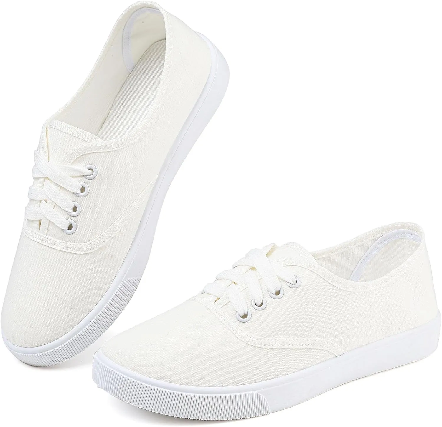 Womens White Canvas Sneakers Lightweight Lace Up Fashion Comfortable Canvas Shoes Low Top Slip On Casual Tennis Walking Shoes Women Footwear