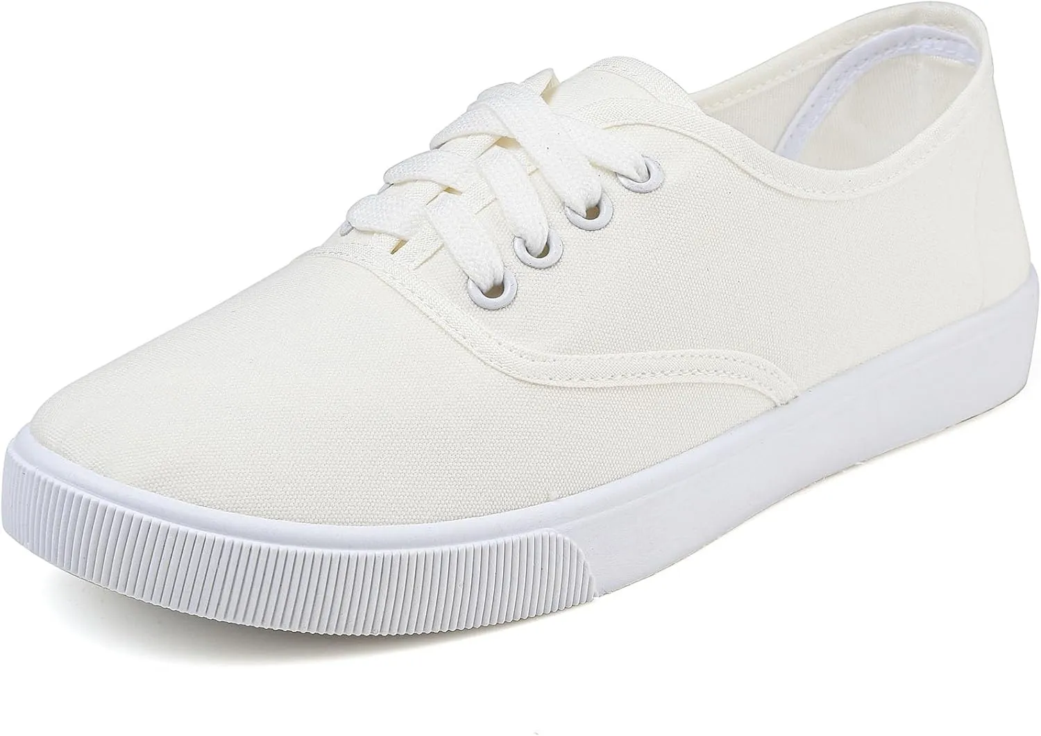 Womens White Canvas Sneakers Lightweight Lace Up Fashion Comfortable Canvas Shoes Low Top Slip On Casual Tennis Walking Shoes Women Footwear