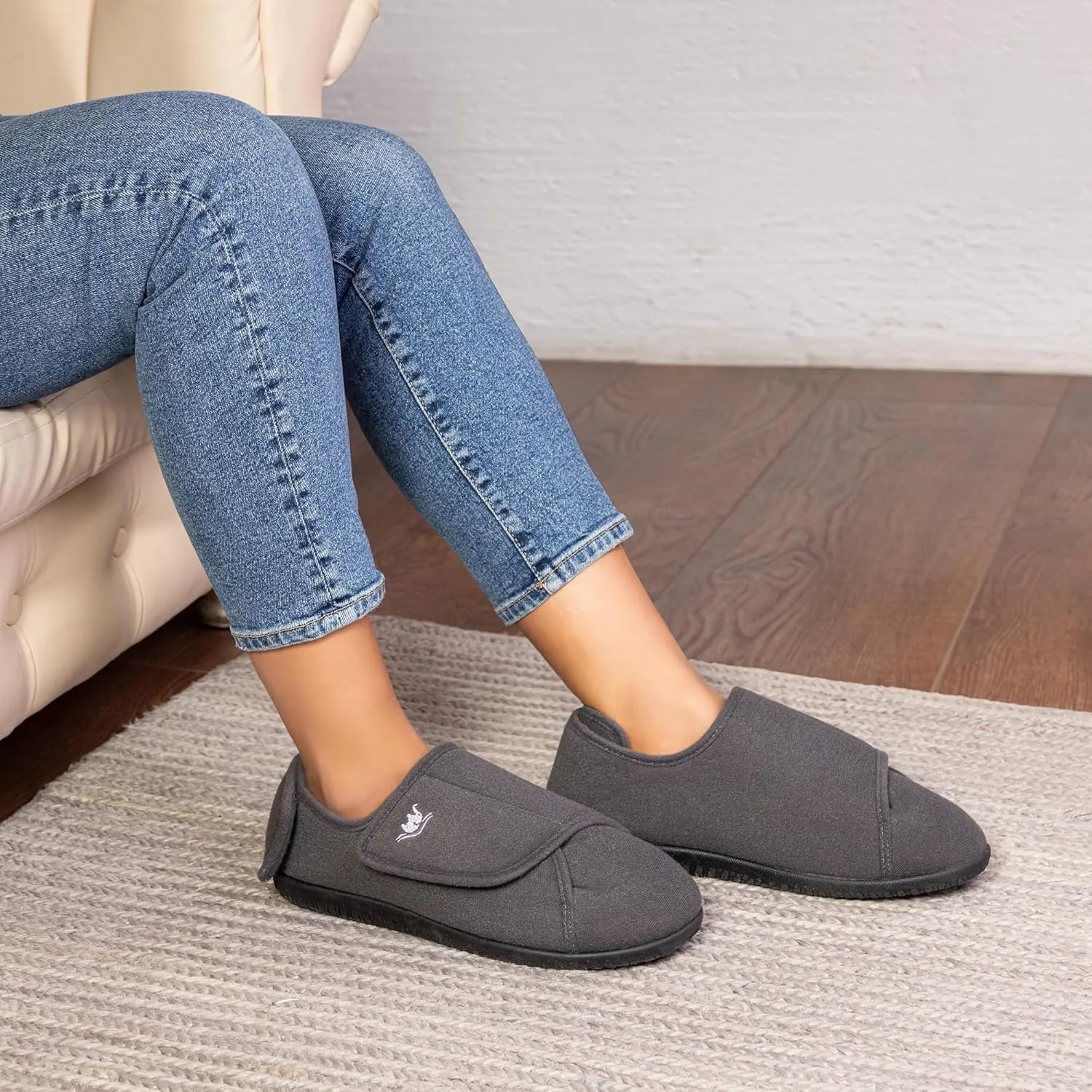 Women's Wide, Extra Wide 80-D Memory Foam Diabetic Slipper with Adjustable Closure Anti Slip Sole, Warm Plush Fleece Arthritis Edema Swollen Diabetic House Shoes
