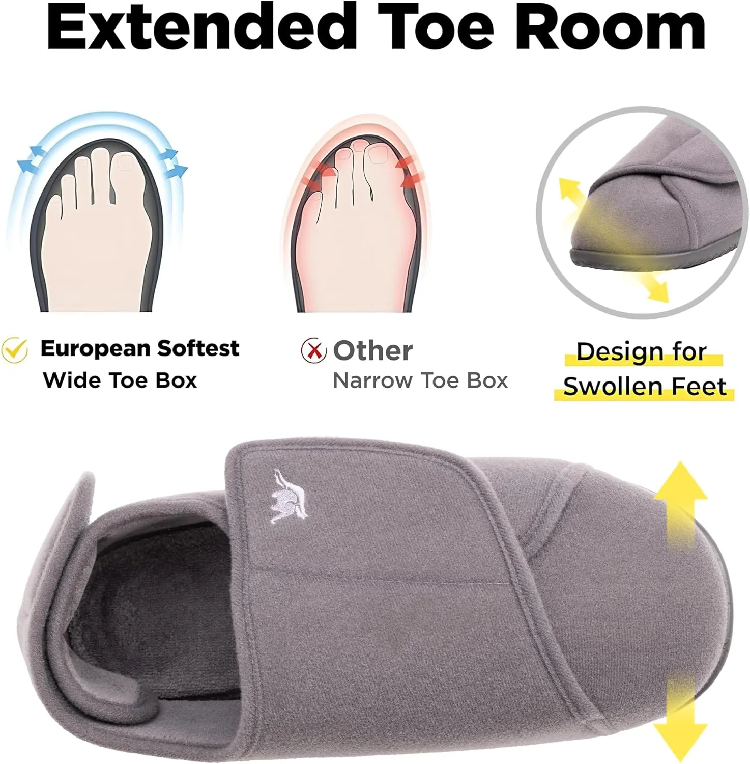 Women's Wide, Extra Wide 80-D Memory Foam Diabetic Slipper with Adjustable Closure Anti Slip Sole, Warm Plush Fleece Arthritis Edema Swollen Diabetic House Shoes
