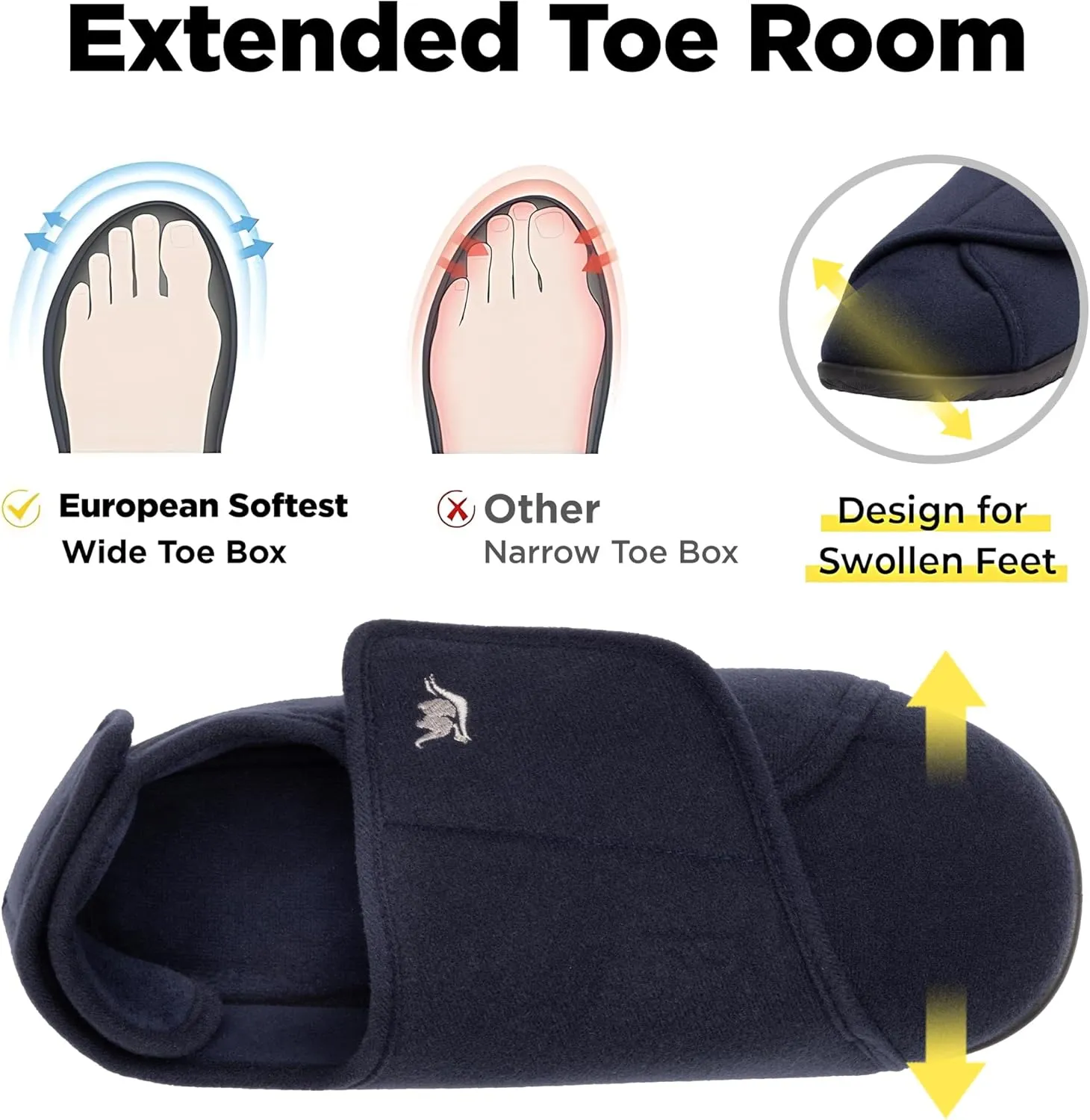 Women's Wide, Extra Wide 80-D Memory Foam Diabetic Slipper with Adjustable Closure Anti Slip Sole, Warm Plush Fleece Arthritis Edema Swollen Diabetic House Shoes