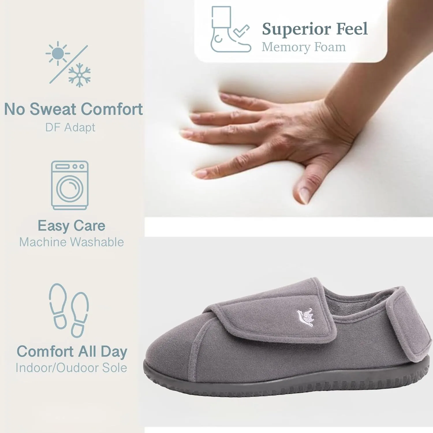Women's Wide, Extra Wide 80-D Memory Foam Diabetic Slipper with Adjustable Closure Anti Slip Sole, Warm Plush Fleece Arthritis Edema Swollen Diabetic House Shoes