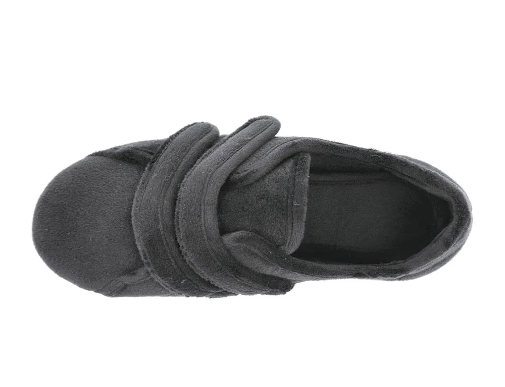 Womens Wide Fit Adjustable Fork Black Slippers