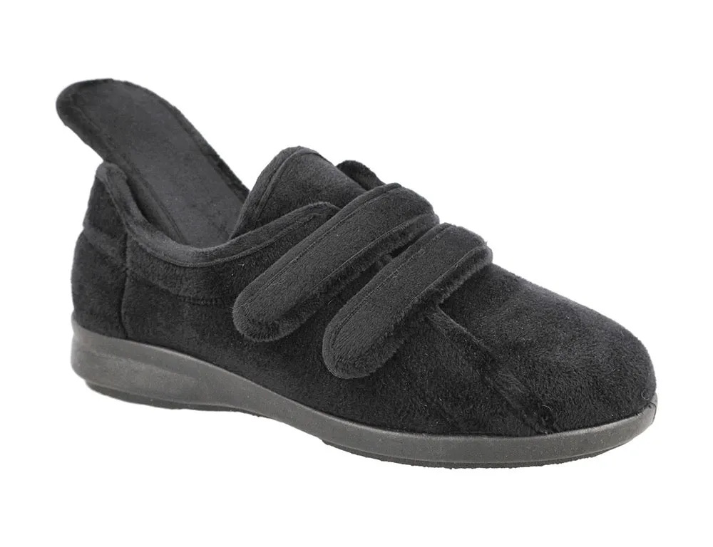 Womens Wide Fit Adjustable Fork Black Slippers