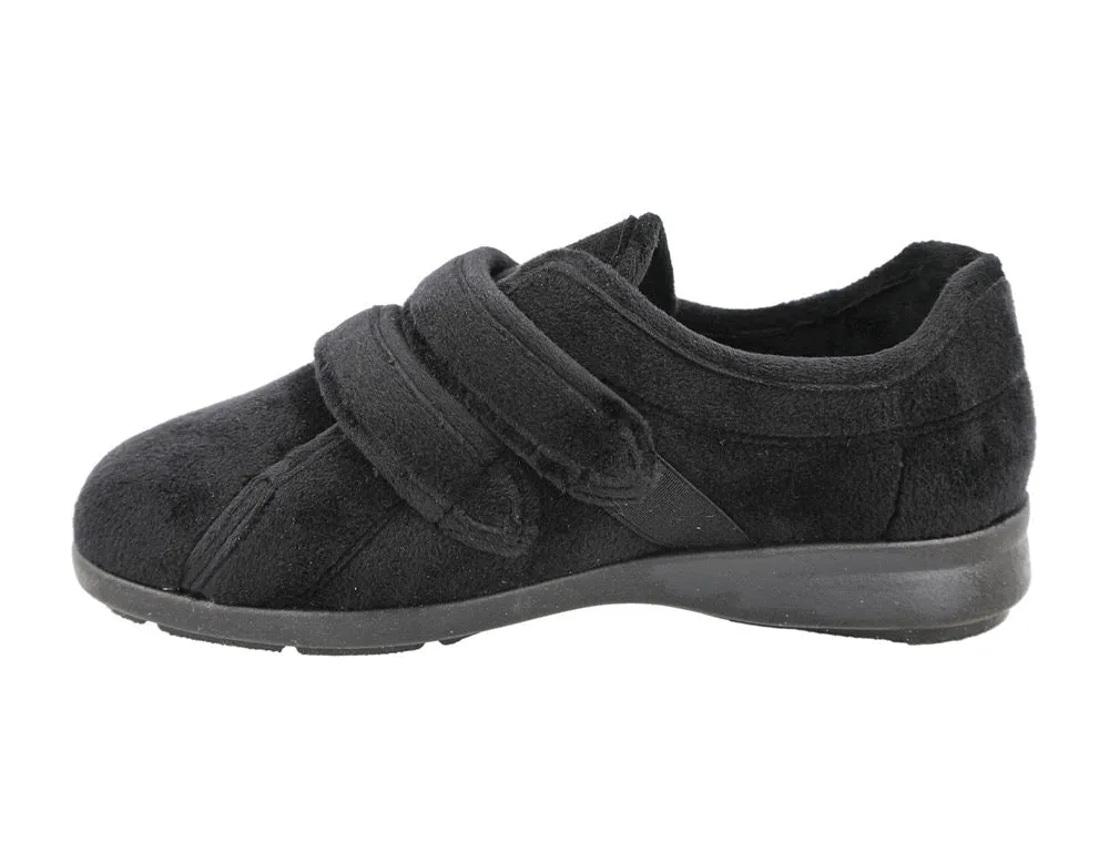 Womens Wide Fit Adjustable Fork Black Slippers