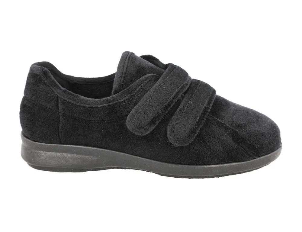 Womens Wide Fit Adjustable Fork Black Slippers