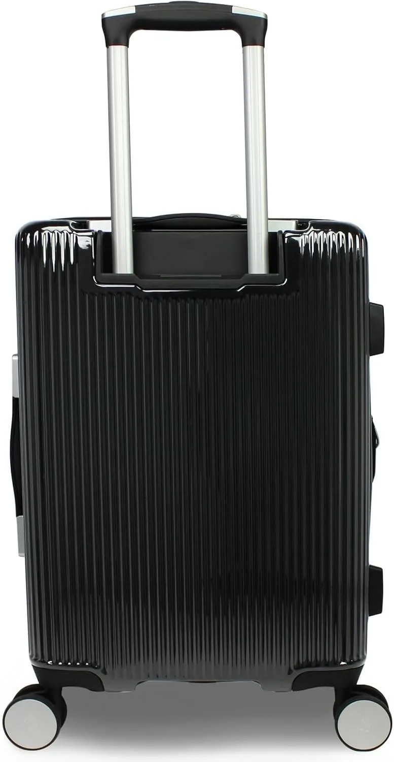 World Traveler Dejuno Monarch Lightweight Hardside Polycarbonate Expandable Spinner Luggage with TSA Lock, Black, 20-inch Carry-On