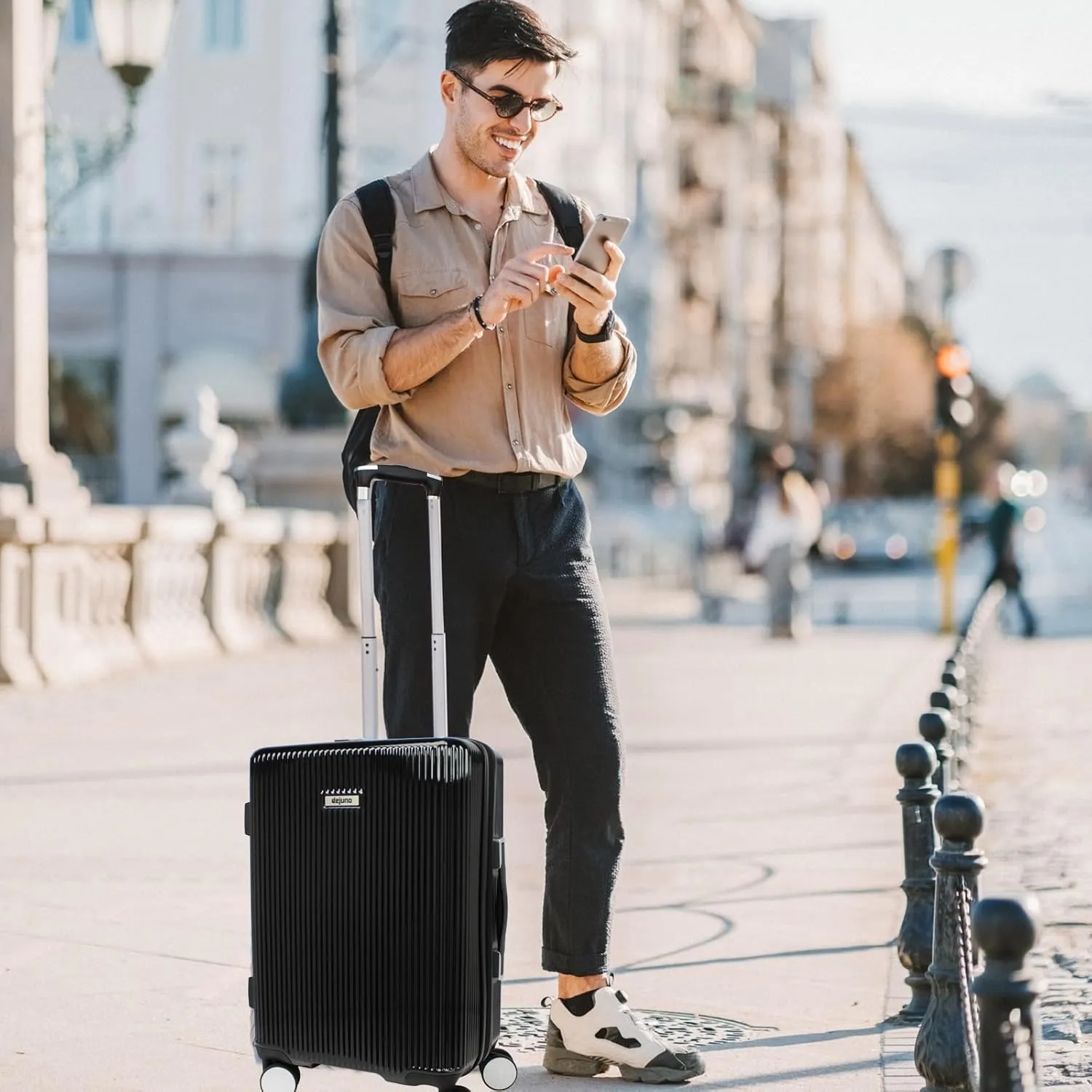World Traveler Dejuno Monarch Lightweight Hardside Polycarbonate Expandable Spinner Luggage with TSA Lock, Black, 20-inch Carry-On