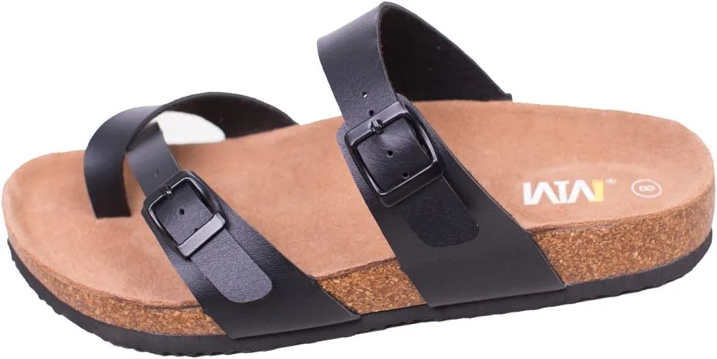 WTW Men's Cork Footbed Sandals Slip on Beach Slide Slipper Shoes with Adjustable Metal Buckle Strap for Men Causal Style