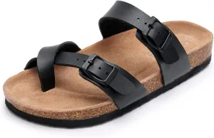 WTW Men's Cork Footbed Sandals Slip on Beach Slide Slipper Shoes with Adjustable Metal Buckle Strap for Men Causal Style