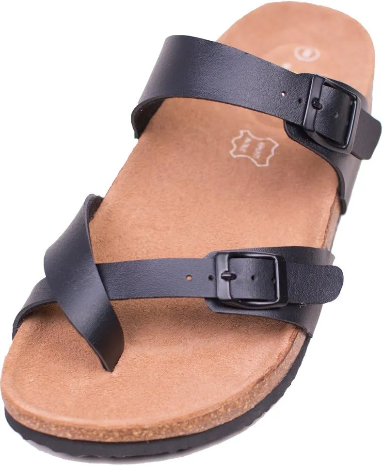 WTW Men's Cork Footbed Sandals Slip on Beach Slide Slipper Shoes with Adjustable Metal Buckle Strap for Men Causal Style