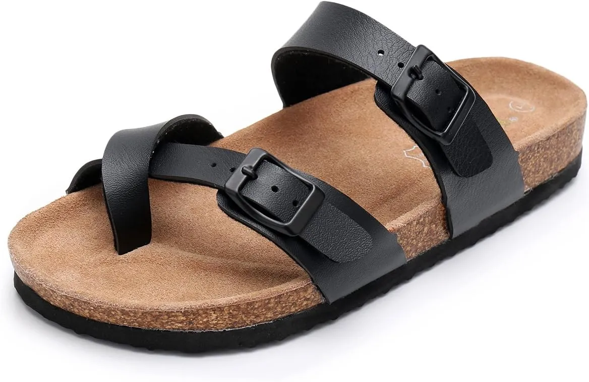 WTW Men's Cork Footbed Sandals Slip on Beach Slide Slipper Shoes with Adjustable Metal Buckle Strap for Men Causal Style