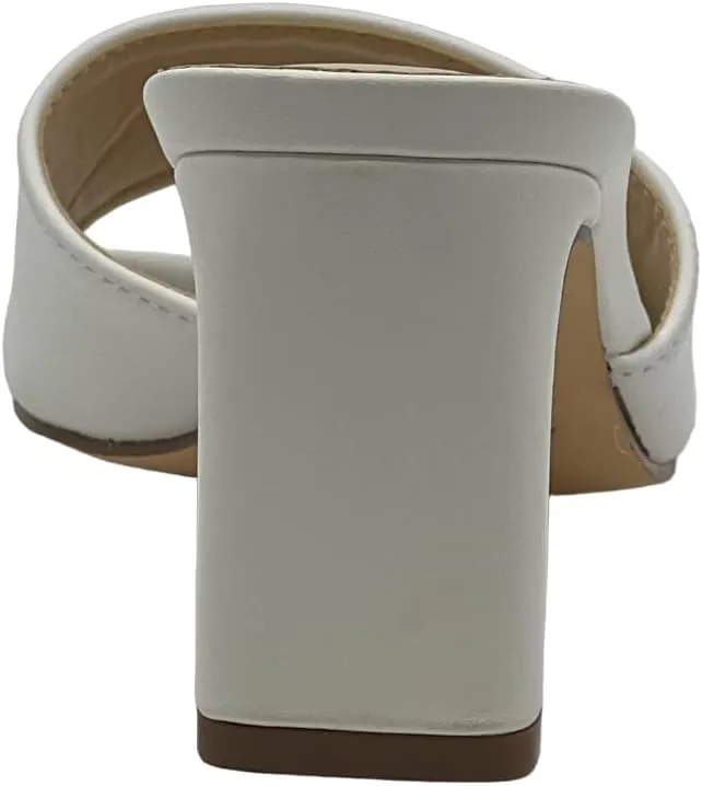 X2B Womens Chunky Heel Sandals Open Square Toe Mule Heel Sandal Slip On High Heels Shoes