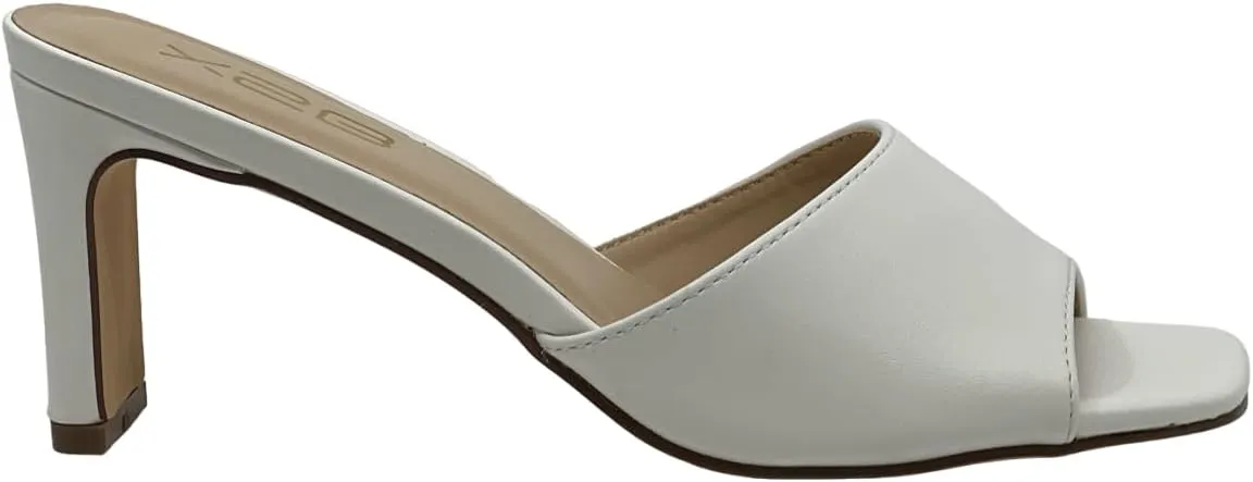 X2B Womens Chunky Heel Sandals Open Square Toe Mule Heel Sandal Slip On High Heels Shoes