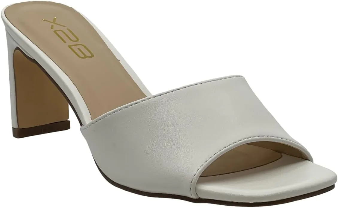 X2B Womens Chunky Heel Sandals Open Square Toe Mule Heel Sandal Slip On High Heels Shoes