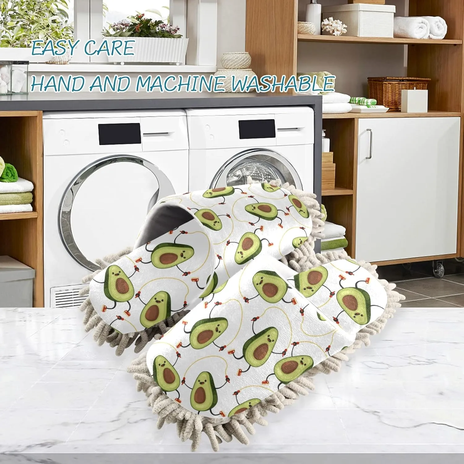xigua Microfiber Cleaning Slippers Dancing Avocado Washable Mop Shoes Slipper for Men/Women House Floor Dust Cleaner, Size L