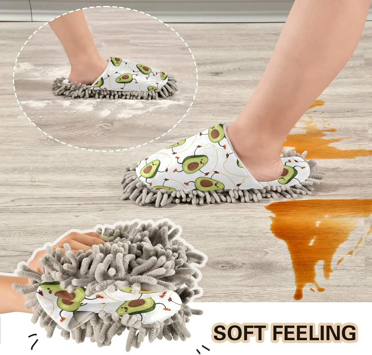 xigua Microfiber Cleaning Slippers Dancing Avocado Washable Mop Shoes Slipper for Men/Women House Floor Dust Cleaner, Size L