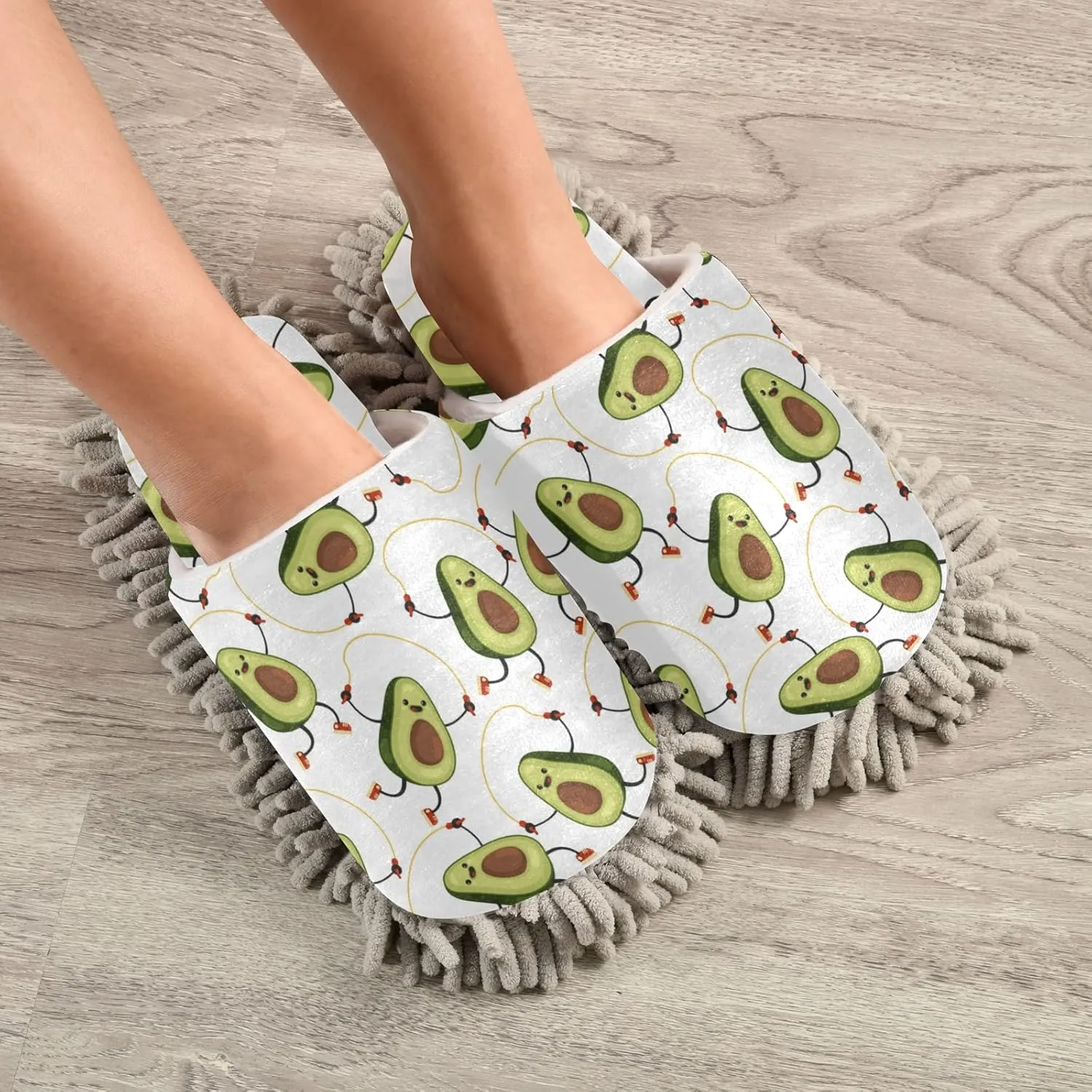 xigua Microfiber Cleaning Slippers Dancing Avocado Washable Mop Shoes Slipper for Men/Women House Floor Dust Cleaner, Size L