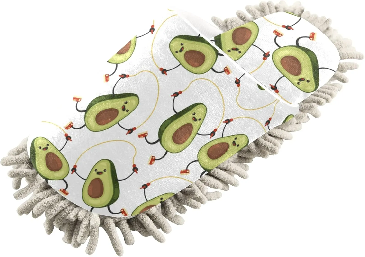 xigua Microfiber Cleaning Slippers Dancing Avocado Washable Mop Shoes Slipper for Men/Women House Floor Dust Cleaner, Size L