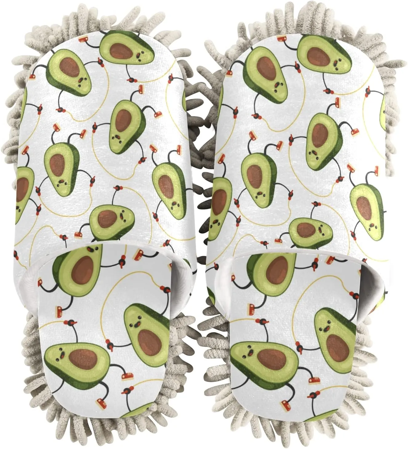 xigua Microfiber Cleaning Slippers Dancing Avocado Washable Mop Shoes Slipper for Men/Women House Floor Dust Cleaner, Size L