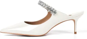 XINIUNIU Heeled Mules for Women Rhinestone Heels Pointed Toe Slip On 2.5 Inch Kitten Stiletto Closed Toe Sandals Dress Wedding Pump Shoes