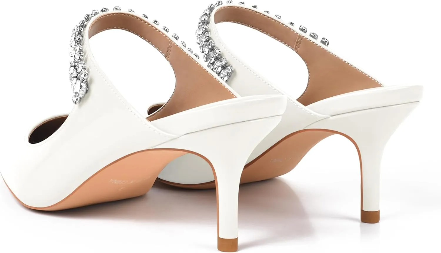 XINIUNIU Heeled Mules for Women Rhinestone Heels Pointed Toe Slip On 2.5 Inch Kitten Stiletto Closed Toe Sandals Dress Wedding Pump Shoes