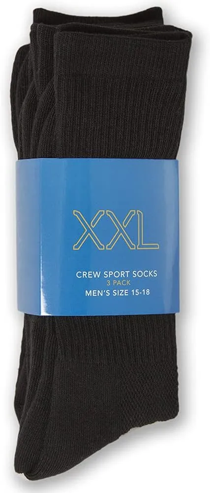xxl Crew Sport Socks for Men (3-Pack) – Size 15–18 – Lightweight, Breathable Cotton Blend Athletic Socks – Big & Tall Fit