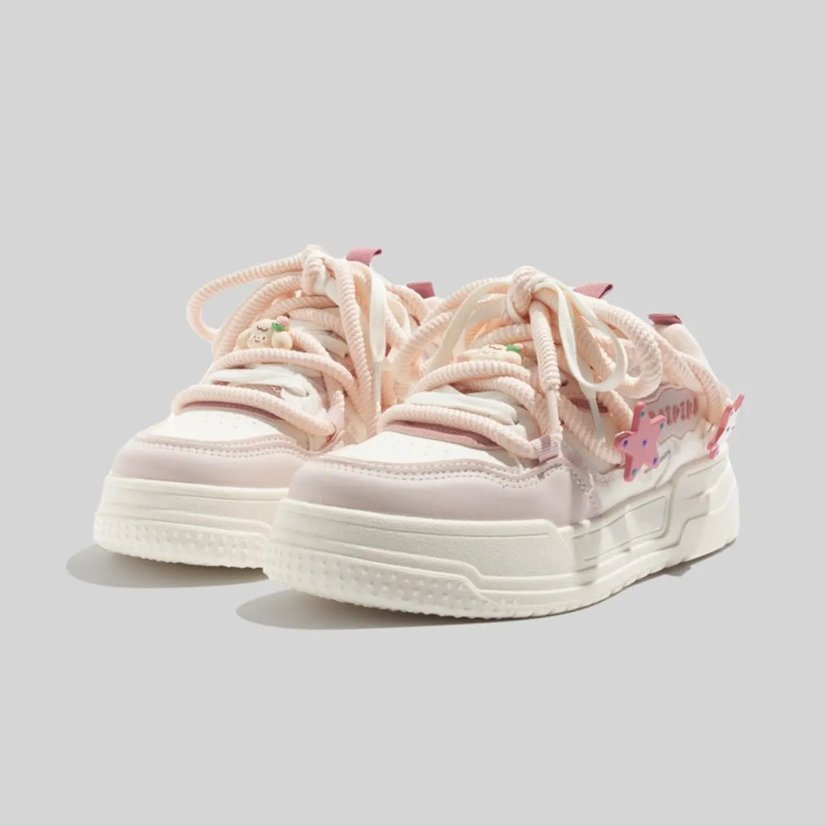 Y2K Walking Sneakers for Women Kawaii Pink Star Chunky Platform Shoes Aesthetic Laces Up Flowers Streetwear Fit Well