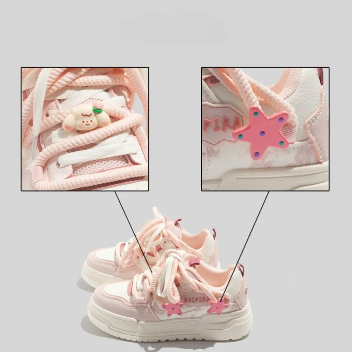 Y2K Walking Sneakers for Women Kawaii Pink Star Chunky Platform Shoes Aesthetic Laces Up Flowers Streetwear Fit Well