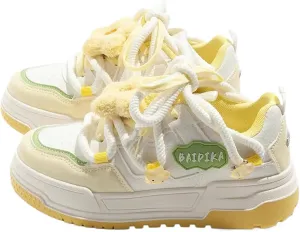 Y2K Walking Sneakers for Women Kawaii Pink Star Chunky Platform Shoes Aesthetic Laces Up Flowers Streetwear Fit Well