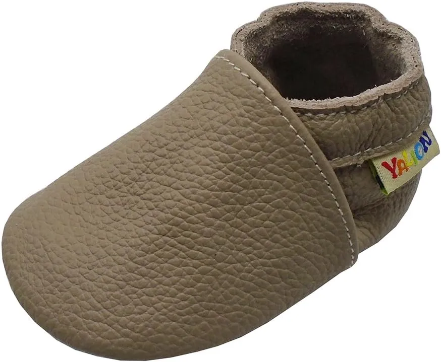 YALION Soft Leather Baby Shoes Moccasins Slip-on Boys Girls Slippers with Elastic Ankle, Anti-Slip First Walking Crib Shoes for Infant Toddlers
