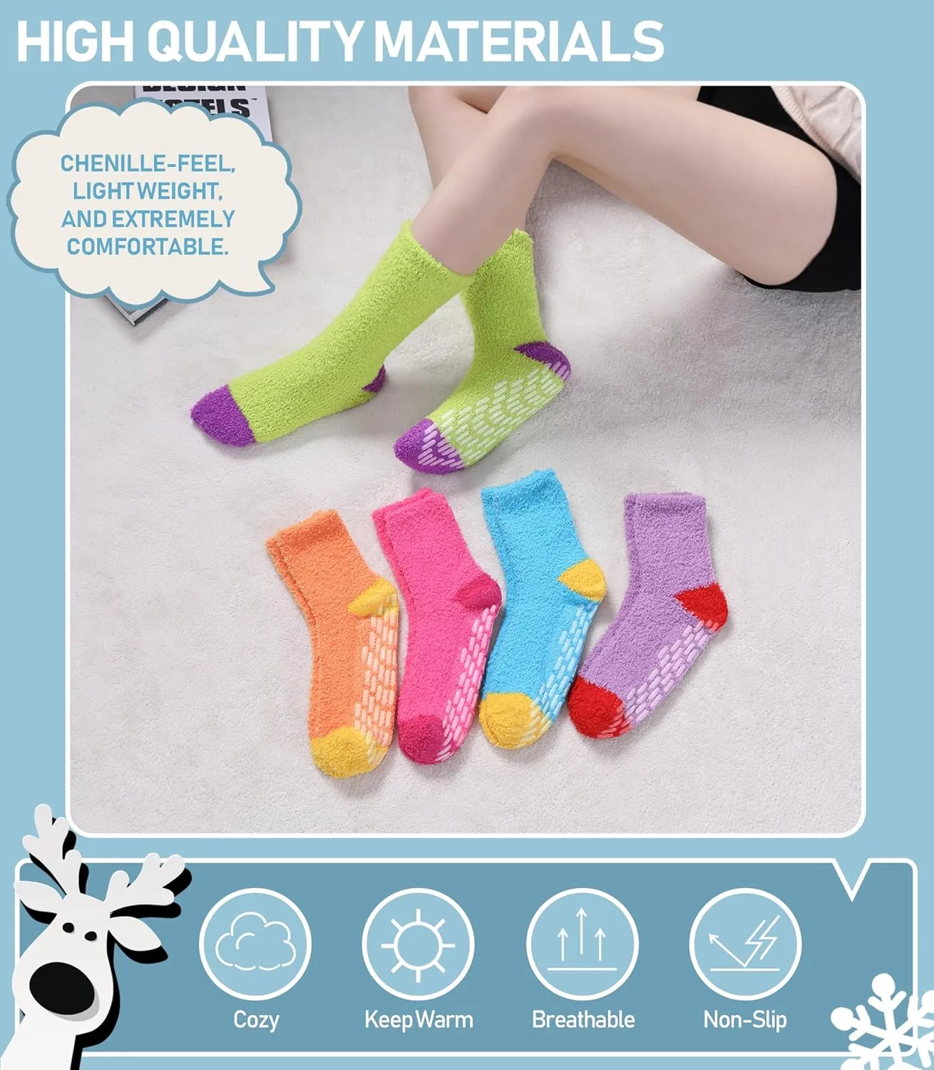 Yebing Non Slip Hospital Socks for Women with Grips Fuzzy Cozy Anti Skid Slipper Socks Winter Warm Soft Fluffy Sleep Socks