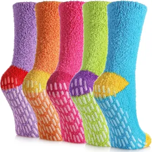 Yebing Non Slip Hospital Socks for Women with Grips Fuzzy Cozy Anti Skid Slipper Socks Winter Warm Soft Fluffy Sleep Socks