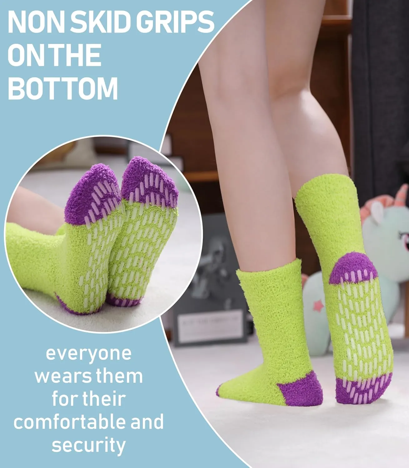 Yebing Non Slip Hospital Socks for Women with Grips Fuzzy Cozy Anti Skid Slipper Socks Winter Warm Soft Fluffy Sleep Socks