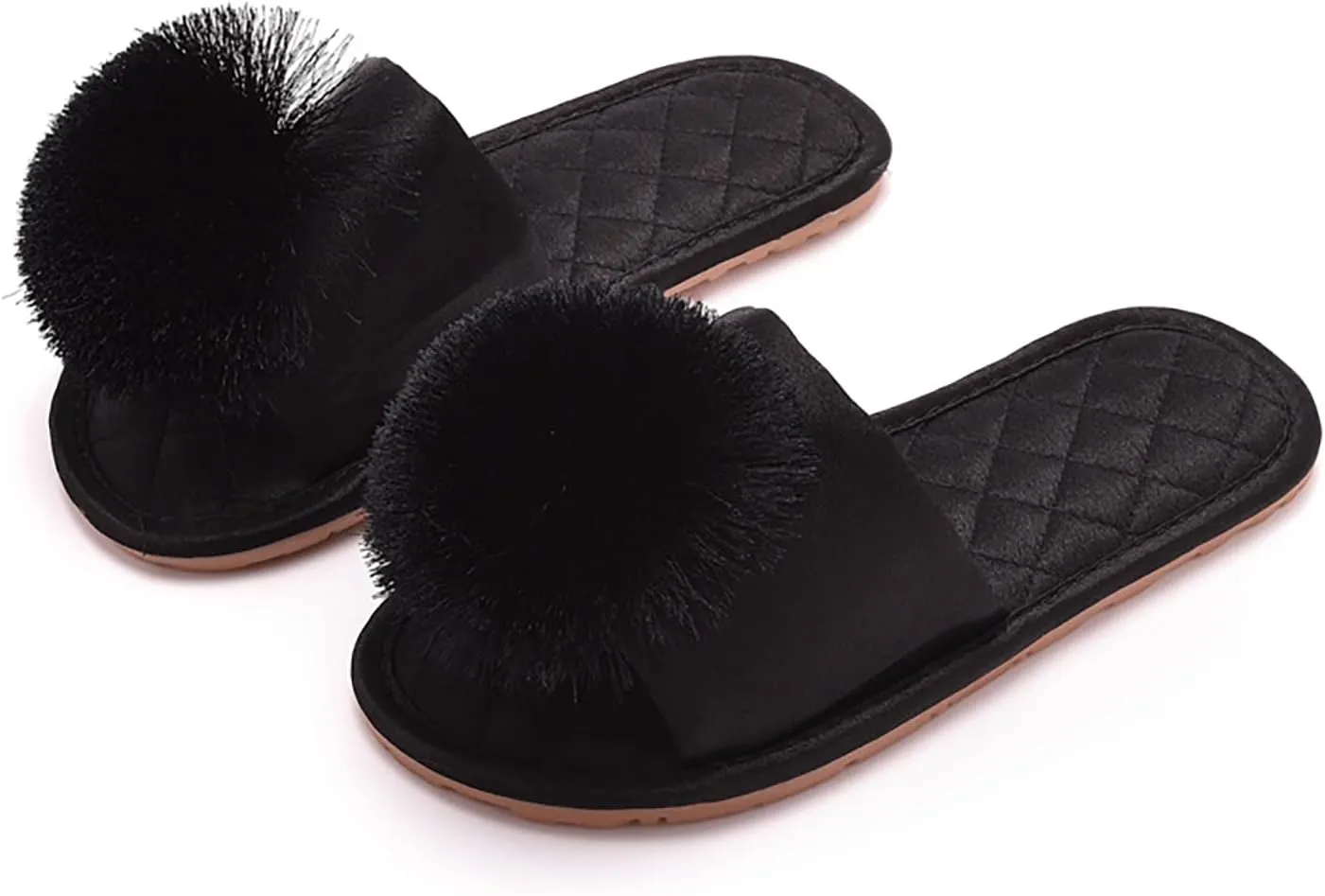 YIBLBOX Women's Tassel Pom Pom Slippers Ladies Sexy Cozy Bedroom Slipper Non-slip Sole Flat Sandal for Indoor Outdoor