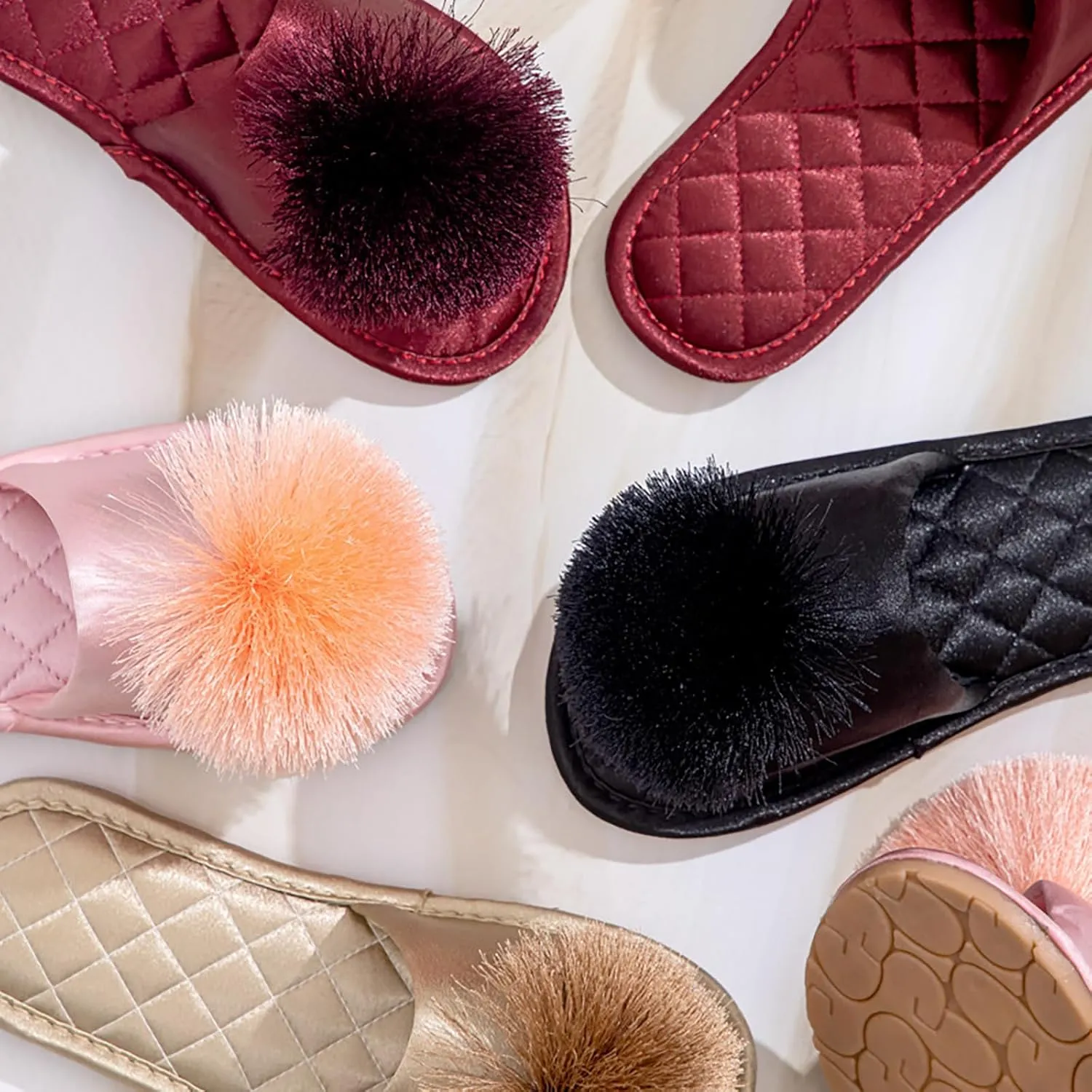 YIBLBOX Women's Tassel Pom Pom Slippers Ladies Sexy Cozy Bedroom Slipper Non-slip Sole Flat Sandal for Indoor Outdoor