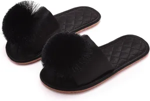 YIBLBOX Women's Tassel Pom Pom Slippers Ladies Sexy Cozy Bedroom Slipper Non-slip Sole Flat Sandal for Indoor Outdoor