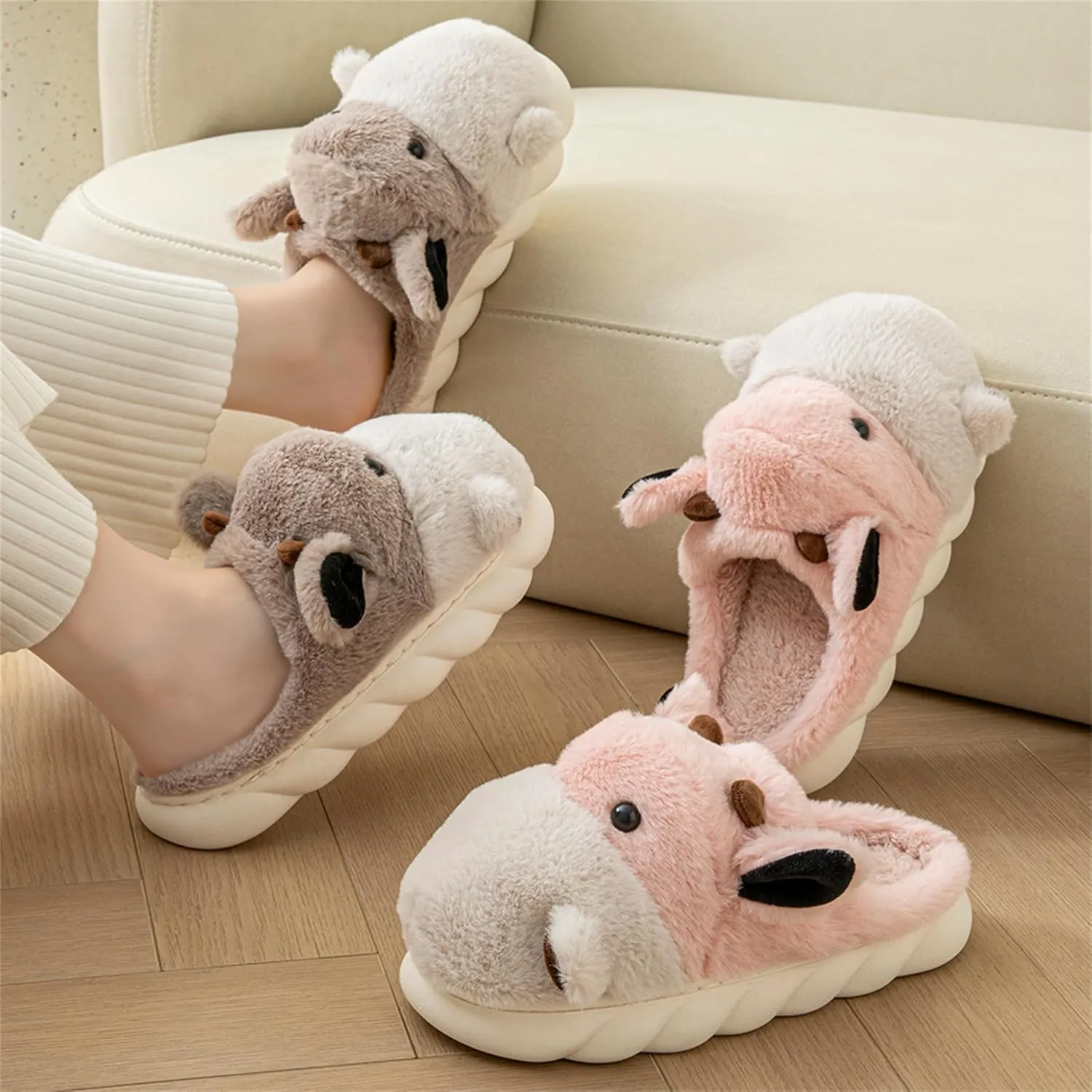 YILANLAN Animal Slippers For Women Man Cute Cow Slippers Adult Cozy Fuzzy Warm Winter House Slippers