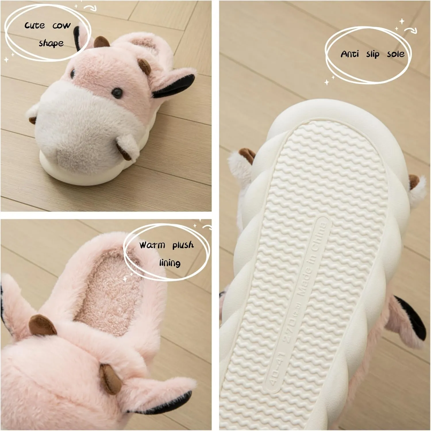 YILANLAN Animal Slippers For Women Man Cute Cow Slippers Adult Cozy Fuzzy Warm Winter House Slippers