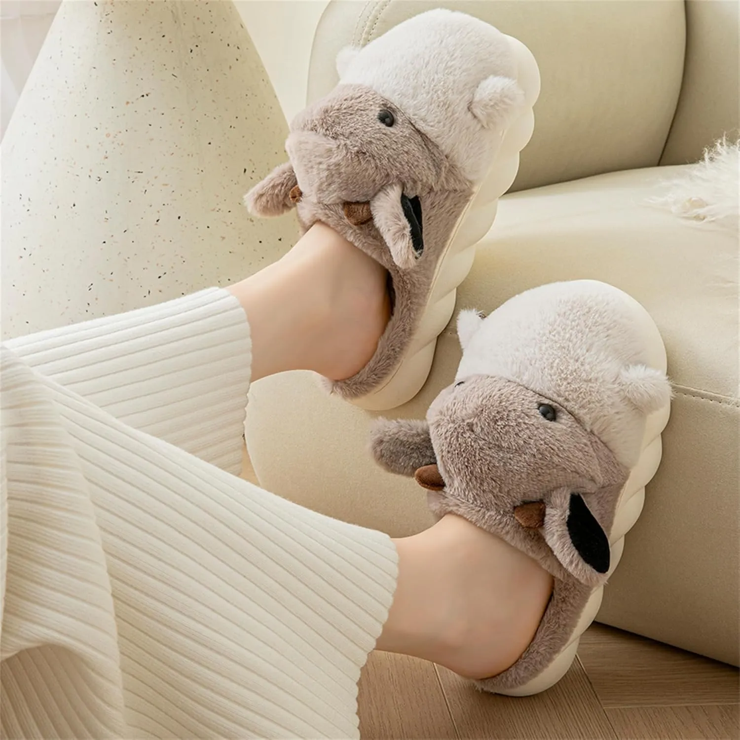 YILANLAN Animal Slippers For Women Man Cute Cow Slippers Adult Cozy Fuzzy Warm Winter House Slippers