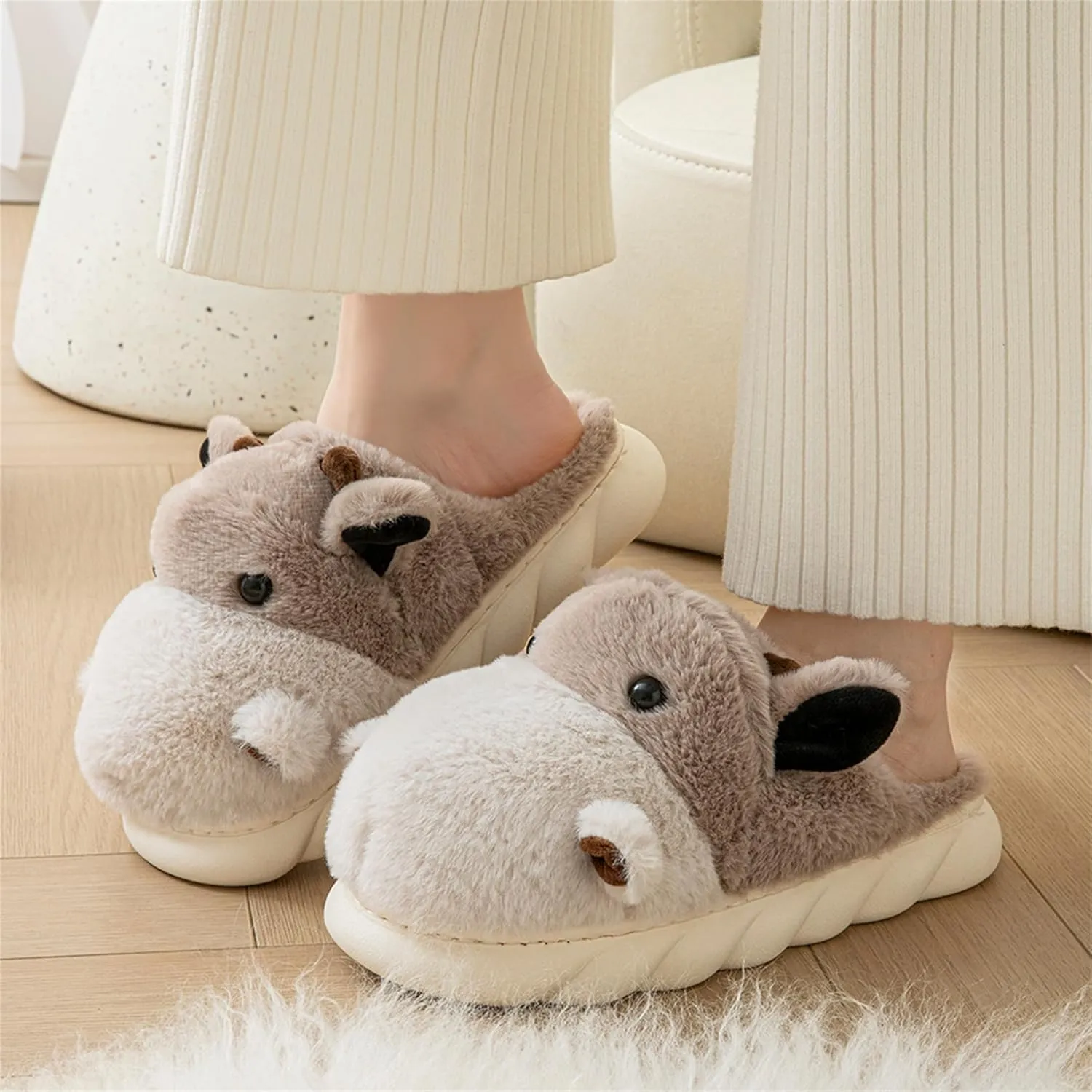 YILANLAN Animal Slippers For Women Man Cute Cow Slippers Adult Cozy Fuzzy Warm Winter House Slippers