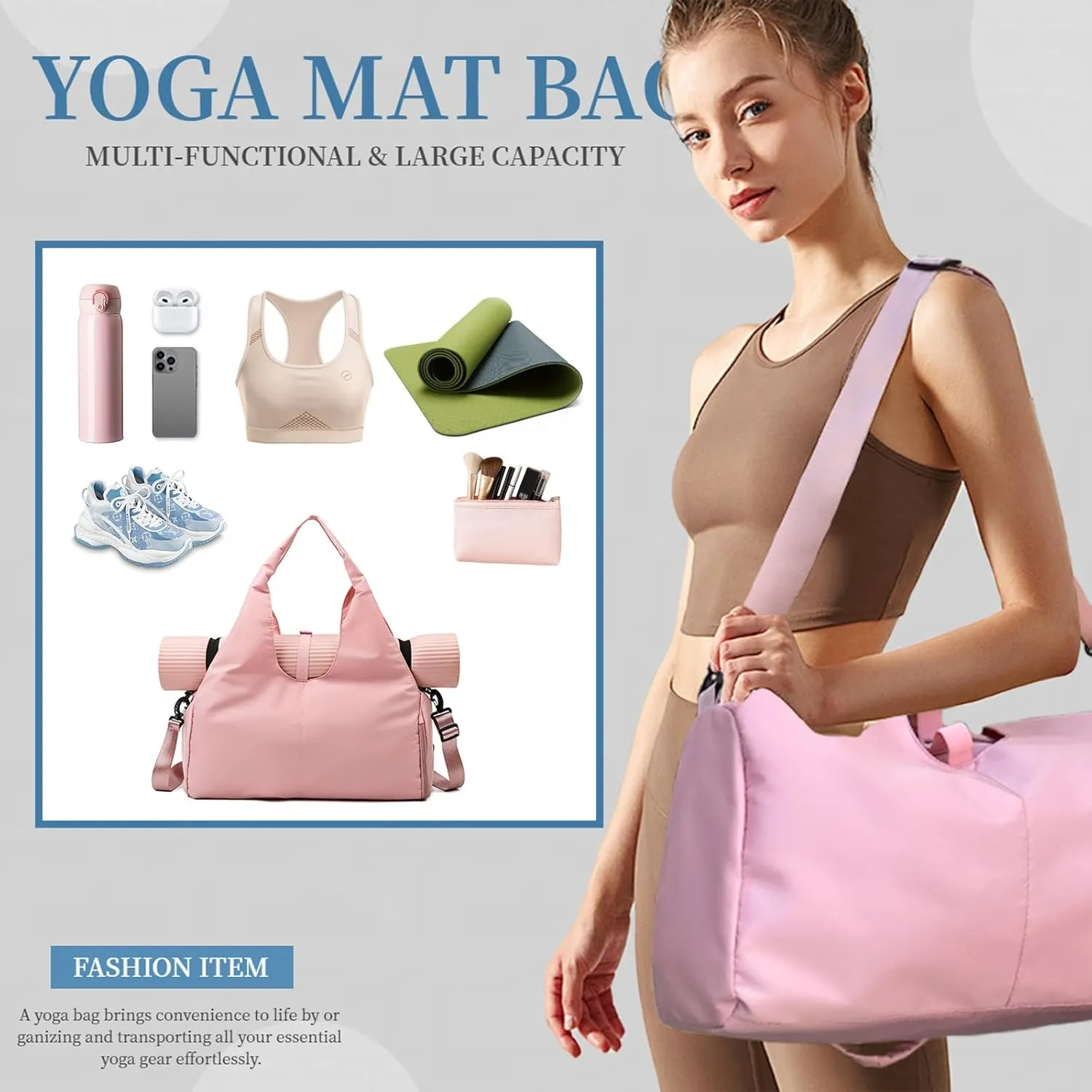 Yoga Mat Bag, Sport yoga Gym Bag for women, Lightweight yoga mat bag carrier with Yoga Strap, Carryall Yoga Tote Bag