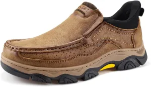 YONGJIA Mens Hands Free Slip in Loafers Walking Slip on Leather Casual Comfortable Breathable Shoes