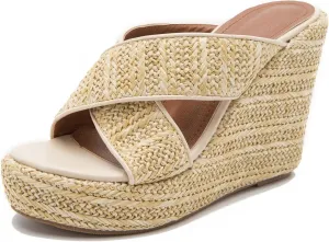 YooPrettyz Women Woven Jute Braids Platform Sandal Shoes Crisscross Straps Summer Espadrille Wedge Heels