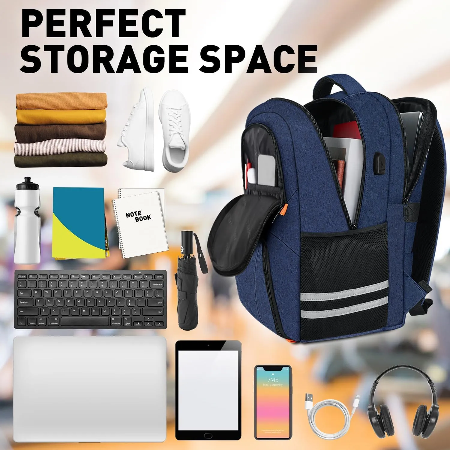 Ytonet Gym Backpack for Men Women, Travel Backpack with USB Charging Port, Water Resistant Lightweight Workout Gym Bag Fit 15.6 Inch Laptop, Sports, Camping, Hiking, Dark Blue