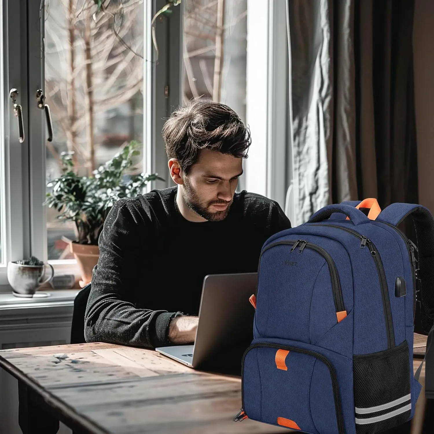 Ytonet Gym Backpack for Men Women, Travel Backpack with USB Charging Port, Water Resistant Lightweight Workout Gym Bag Fit 15.6 Inch Laptop, Sports, Camping, Hiking, Dark Blue