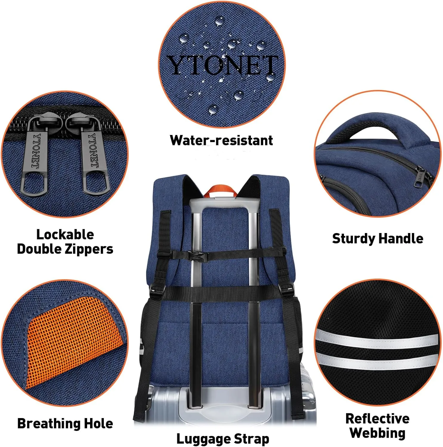 Ytonet Gym Backpack for Men Women, Travel Backpack with USB Charging Port, Water Resistant Lightweight Workout Gym Bag Fit 15.6 Inch Laptop, Sports, Camping, Hiking, Dark Blue