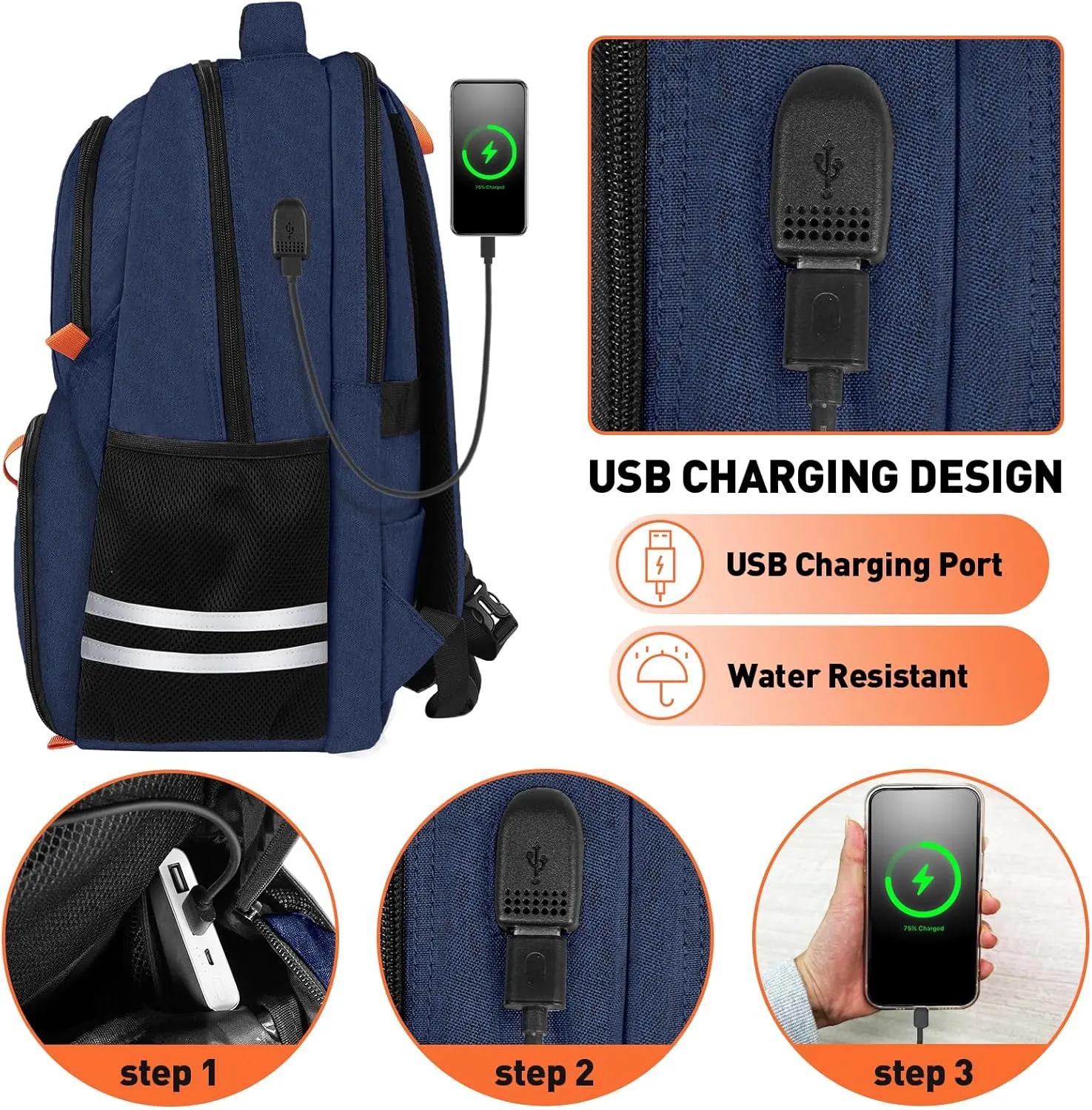 Ytonet Gym Backpack for Men Women, Travel Backpack with USB Charging Port, Water Resistant Lightweight Workout Gym Bag Fit 15.6 Inch Laptop, Sports, Camping, Hiking, Dark Blue