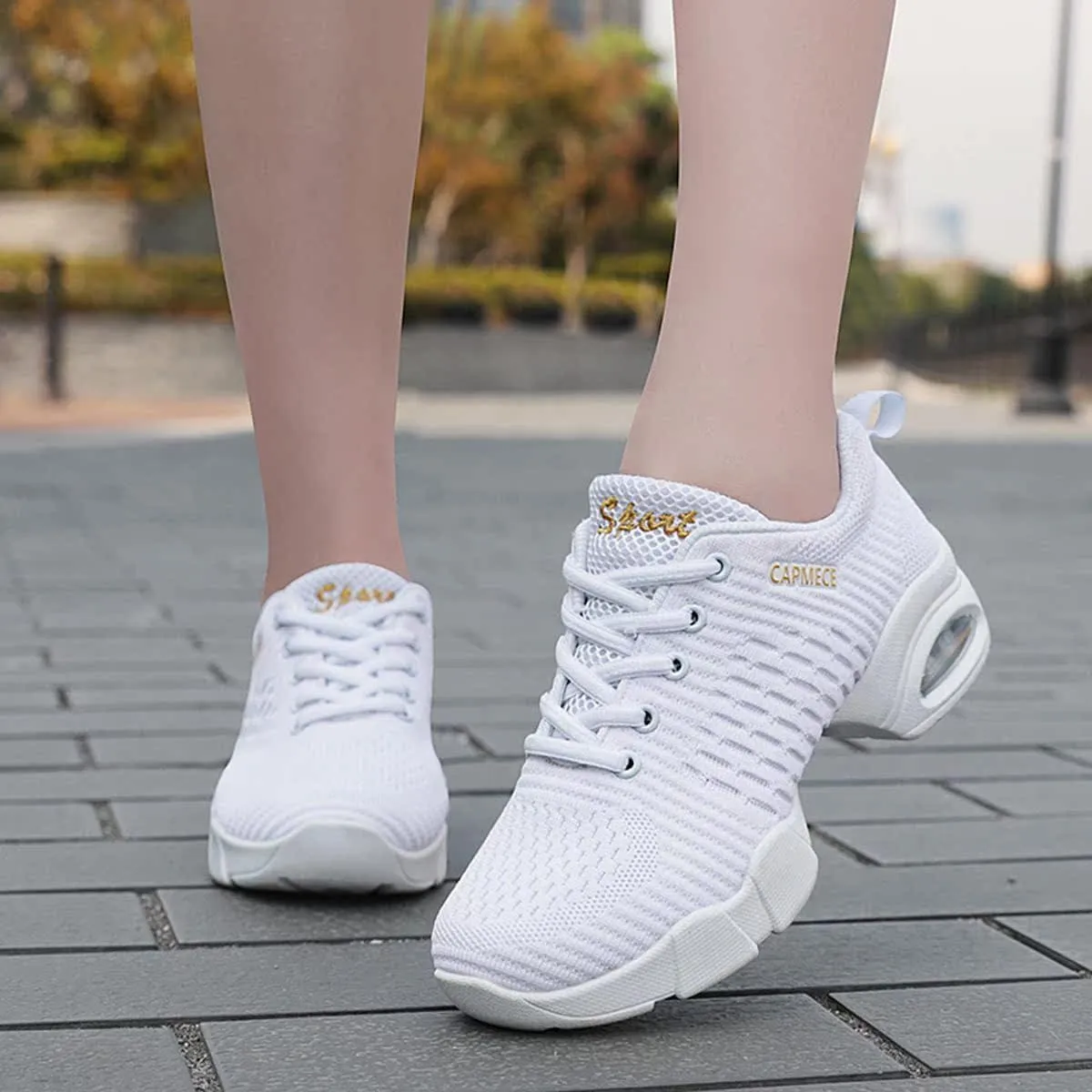 YUKTOPA Womens Dance Sneakers Jazz Shoes Lace-up Walking Shoes Lightweight Breathable Lady Platform Shoes